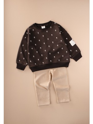 Cigit Kadife Taytlı Sweatshirt Takım 2-10 Yaş Kahverengi