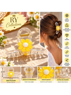 Ry Collections Şeffaf Papatya Desenli Mandal Saç Tokası-Sarı