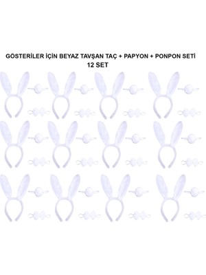 Dolozena Eğlenceli Beyaz Tavşan Kostüm Seti 12'li Paket