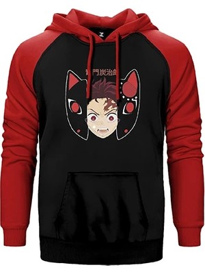 Z zepplin Demon Slayer Tanjiro Kamado Kırmızı Renk Reglan Kol Kapşonlu Sweatshirt