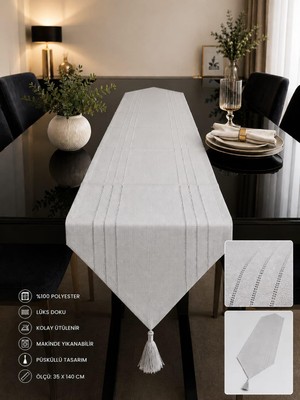 Str Store Runner Leke Tutmaz Dertsiz Kumaş Dekoratif Çeyiz Gri 35X140