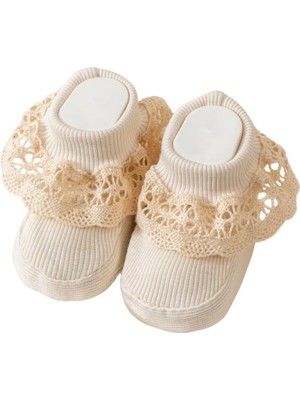 Str Store Fitilli Esnek Bebek Patiği Dantel Detaylı Açık Bej