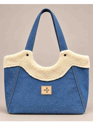 Narrativa Denim Peluş Detaylı Shopper Omuz Çantası