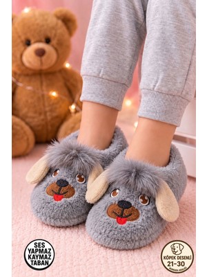 Albishoes Köpek Figür Peluş Çocuk Ev Botu Panduf Yumuşak Tüylü Kaydırmaz Sessiz Taban Kreş Ev Günlük