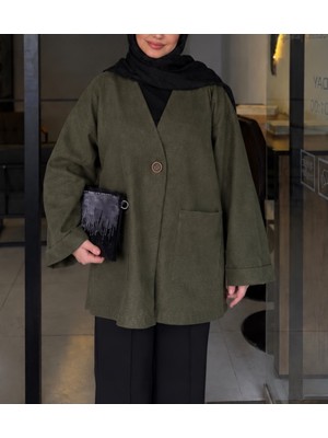 by Nursel Çiçek Kadın Premium Oversize Önü Düğmeli ve Çift Cep Detaylı Tesettür Ceket