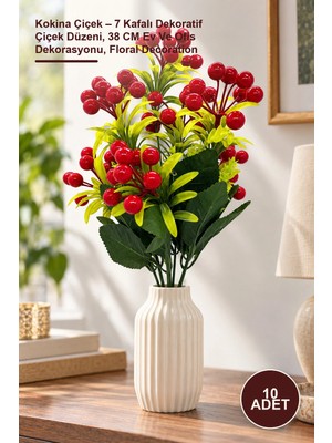 Yenilig 10 Adet Kokina Çiçek – 7 Kafalı Dekoratif Çiçek Düzeni, 38 cm Ev ve Ofis Dekorasyonu, Floral Decoration