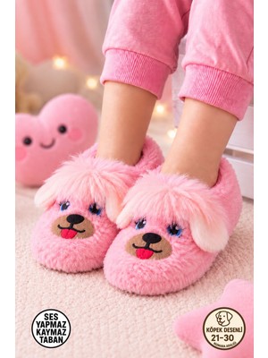 Albishoes Köpek Figür Peluş Çocuk Ev Botu Panduf Yumuşak Tüylü Kaydırmaz Sessiz Taban Kreş Ev Günlük