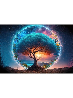 DIGITRA-UTOPIA-009-TREE-OF-LIFE-COLORFUL Renkli Hayat Ağacı Kanvas Tablo