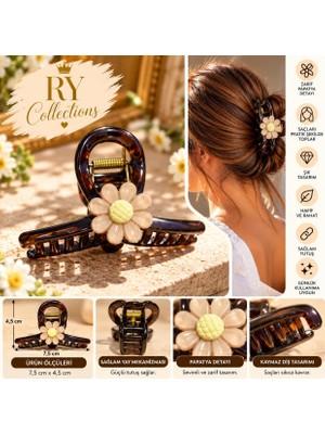 Ry Collections Papatya Detaylı Kahverengi Mandal Saç Tokası