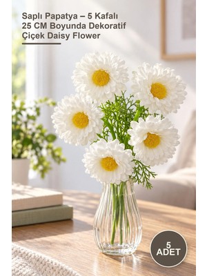 Yenilig 5 Adet Saplı Papatya – 5 Kafalı 25 cm Boyunda Dekoratif Çiçek Daisy Flower
