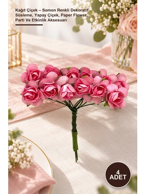 Yenilig 4 Adet Kağıt Çiçek – Somon Renkli Dekoratif Süsleme, Yapay Çiçek, Paper Flower, Parti ve Etkinlik Aksesuarı