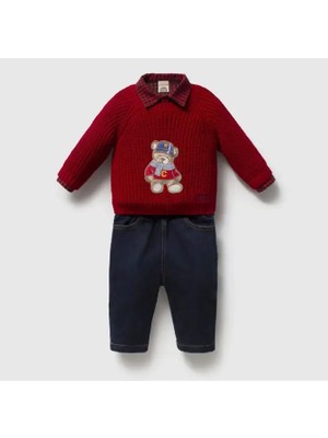 Cumino Erkek Bebek Kırmızı Ayıcıklı 3lü Takım