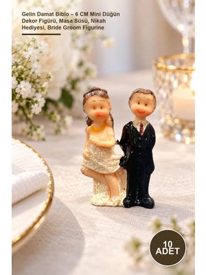 Yenilig 10 Adet Gelin Damat Biblo – 6 cm Mini Düğün Dekor Figürü, Masa Süsü, Nikah Hediyesi, Bride Groom Figurine