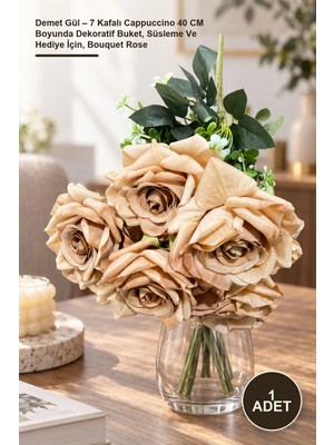 Yenilig 1 Adet Demet Gül – 7 Kafalı Cappuccino 40 cm Boyunda Dekoratif Buket, Süsleme ve Hediye Için, Bouquet Rose