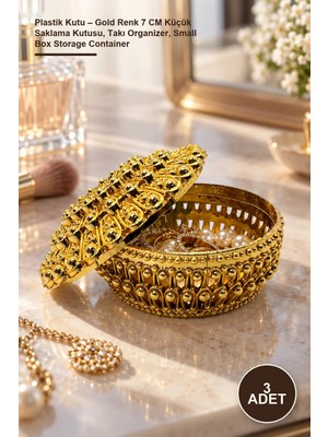 Yenilig 3 Adet Plastik Kutu – Gold Renk 7 cm Küçük Saklama Kutusu, Takı Organizer, Small Box Storage Container