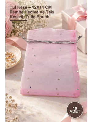 Yenilig 10 Adet Tül Kese – 12X14 cm Pembe Hediye ve Takı Kesesi, Tulle Pouch