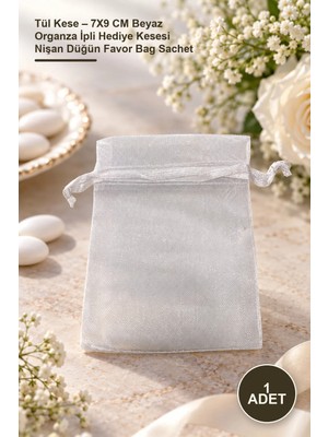 Yenilig 1 Adet Tül Kese – 7x9 cm Beyaz Organza Ipli Hediye Kesesi Nişan Düğün Favor Bag Sachet