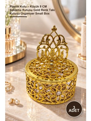 Yenilig 3 Adet Plastik Kutu – Küçük 8 cm Saklama Kutusu Gold Renk Takı Kutusu Organizer Small Box