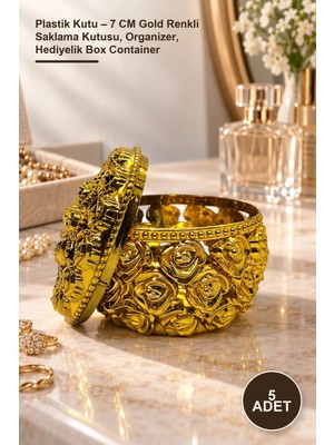 Yenilig 5 Adet Plastik Kutu – 7 cm Gold Renkli Saklama Kutusu, Organizer, Hediyelik Box Container