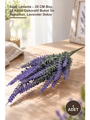 Yenilig 1 Adet Saplı Lavanta – 25 cm Boy, 24 Kafalı Dekoratif Buket ve Aranjman, Lavender Dekor