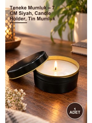 Yenilig 1 Adet Teneke Mumluk – 7 cm Siyah, Candle Holder, Tin Mumluk