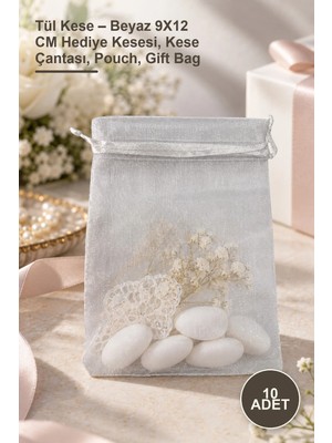 Yenilig 10 Adet Tül Kese – Beyaz 9X12 cm Hediye Kesesi, Kese Çantası, Pouch, Gift Bag