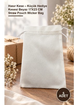 Yenilig 5 Adet Hasır Kese – Küçük Hediye Kesesi Beyaz 17X23 cm Straw Pouch Wicker Bag