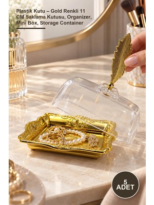 Yenilig 5 Adet Plastik Kutu – Gold Renkli 11 cm Saklama Kutusu, Organizer, Mini Box, Storage Container