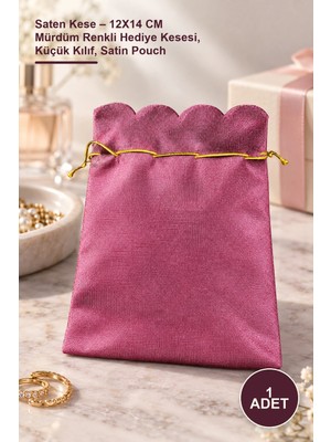 Yenilig 1 Adet Saten Kese – 12X14 cm Mürdüm Renkli Hediye Kesesi, Küçük Kılıf, Satin Pouch