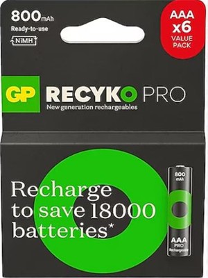 Gp Aaa 850 Mah Şarjlı Ince Kalem Pil  4+2'li Paket Recyko GPHCH83BOK