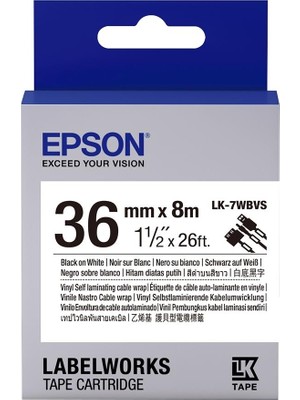 Epson LK-7WBVS Kendinden Laminasyonlu Kablo Giydirme Beyaz Üzeri Siyah 36MM 8metre Etiket
