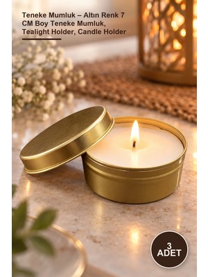 Yenilig 3 Adet Teneke Mumluk – Altın Renk 7 cm Boy Teneke Mumluk, Tealight Holder, Candle Holder