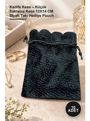 Yenilig 10 Adet Kadife Kese – Küçük Saklama Kese 12X14 cm Siyah Takı Hediye Pouch