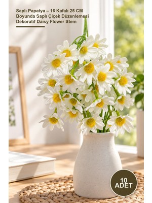 Yenilig 10 Adet Saplı Papatya – 16 Kafalı 25 cm Boyunda Saplı Çiçek Düzenlemesi Dekoratif Daisy Flower Stem