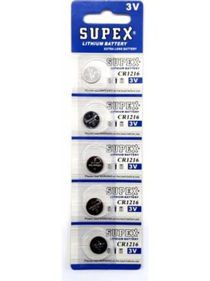Supex CR1216-C5 3V Lityum Düğme Pil 5'li Paket