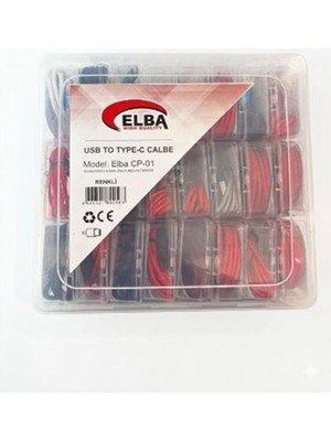 Elba Cp-01 Şeffaf Kutulu USB To Type-C RENKLI(KIRMIZI,LACIVERT,BEYAZ,GRI,BORDO)24LÜ Şarj Kablosu