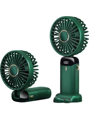 Feny FN-F30 Yeşil Kademeli Ultra Sessiz LED Göstergeli Katlanabilir Şarjlı 1200MAH Mini El Fanı
