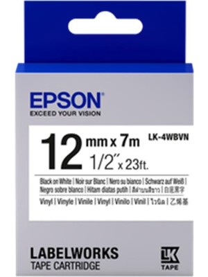 Epson LK-4WBVN  Vinil Beyaz Üzeri Siyah 12MM 7metre Etiket