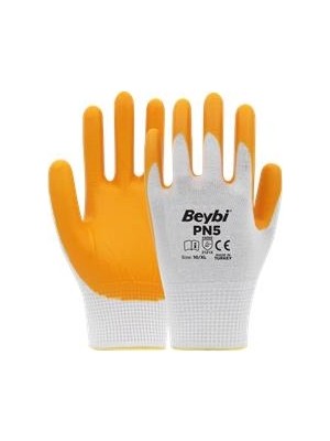 Beybi Nitril Pmk Pn5 Beyaz Sarı Örme Polyoster Nitril 10 Beden 12LI Paket EN388 (3121X)