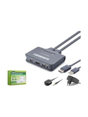 Hadron HDX1427 Displayport Kvm Switch 2 Console USB Harici Butonlu Dahili Kablolu 2 Dp Siyah