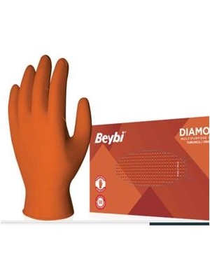 Beybi Diamond Pudrasız Xl Beden Kalın Turuncu Nitril Eldiven Ekstra Büyük 100 Adet