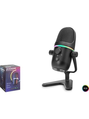 Hadron Me5 Gaming Rgb Masaüstü Mikrofon Çift Modlu Gain Kontrollü Type-C 192KHZ 24BIT Siyah
