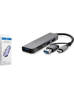 Hadron HDX7826 Type-C Hub Combo 3-Usb3.0 + Sd + Tf 5ın1 Gri