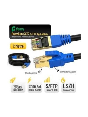 Feny FN-CAT7LS02 10GBPS Internet 600MHZ 2 Metre Cat7 Gold Patch Kablo (Yanmaz- Yüzde 100 Saf Bakır)