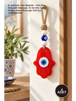 Yenilig 4 Adet El Şeklinde Cam Nazarlık – Orta Boy Dekoratif Aksesuar, Ev ve Ofis Için Hediye, Nazar Boncuğu, Evil Eye