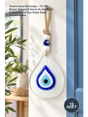 Yenilig 10 Adet Damla Nazar Boncuğu – 12 cm Boyut, Dekoratif Asma ve Hediyelik Kullanım, Evil Eye Nazar Bead