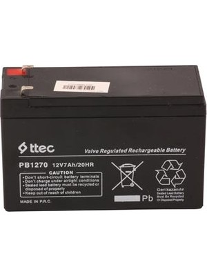 Ttec Plus Ttec 12V 7AH-20HR Base Bakımsız Kuru Akü Alarm-Siren Için Ups Uygun Değil 1,75 kg