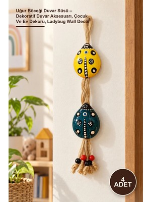 Yenilig 4 Adet Uğur Böceği Duvar Süsü – Dekoratif Duvar Aksesuarı, Çocuk ve Ev Dekoru, Ladybug Wall Decor