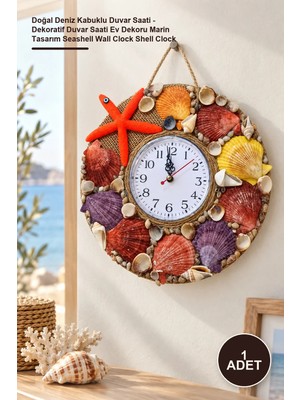 Yenilig 1 Adet Doğal Deniz Kabuklu Duvar Saati - Dekoratif Duvar Saati Ev Dekoru Marin Tasarım Seashell Wall Clock Shell Clock