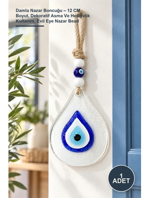 Yenilig 1 Adet Damla Nazar Boncuğu – 12 cm Boyut, Dekoratif Asma ve Hediyelik Kullanım, Evil Eye Nazar Bead